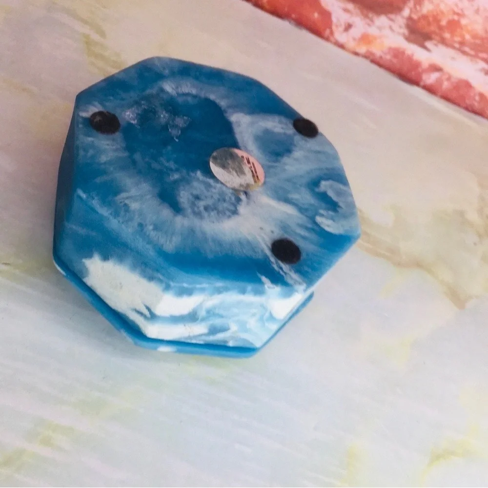 Vintage Blue and White Floral Embossed Happy Birthday Incolay Stone Trinket Box